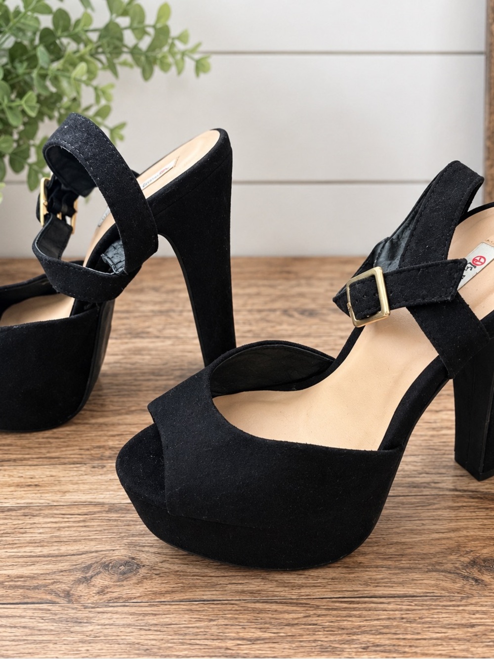 Olsenboye Black Suede Platform Ankle-Strap High Heels